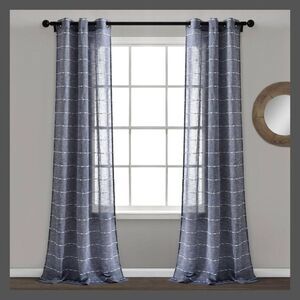 Lush Decor - Set of 2 (108"x38") Farmhouse Textured Grommet She Navy Blue